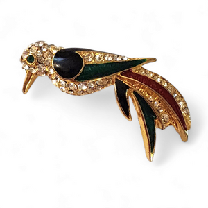 Stunning Enamel Unsigned D’Orlan Bird Austrian Crystals Gold Plated Vintage Brooch