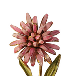 Pink and Green Enamel Gold Plated Tone Three Dimensional Toothed Petal Flower Vintage Brooch