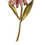 Pink and Green Enamel Gold Plated Tone Three Dimensional Toothed Petal Flower Vintage Brooch