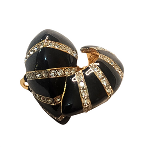 Stunning St. John Black Enamel and Diamante Gold-Plated Clip-on Earrings - Timeless Statement Jewelry