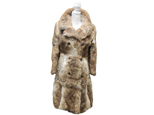 Vintage Full Length Multicolor Brown Rabbit Women's Fur Coat 70s-80s