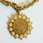 Leslie Block 40" Etruscan Gold Plated Vintage Coin Necklace NOS