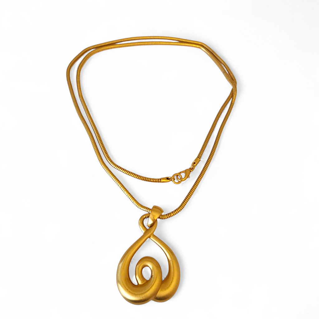 Vintage Anne Klein Gold-Plated Heart Anchor Long Snake Chain Pendant Necklace