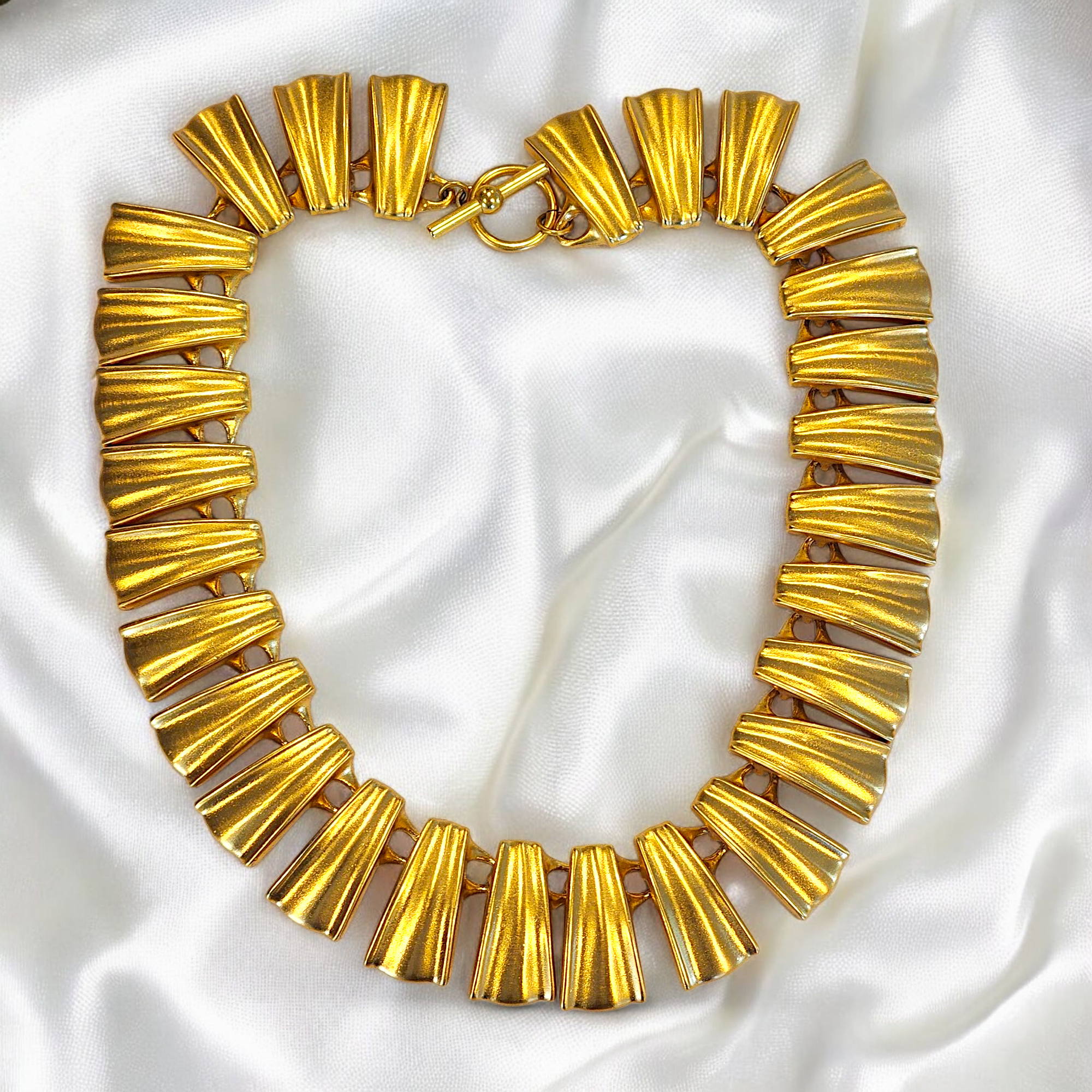 Vintage Anne Klein Cleopatra Couture Gold-Plated Necklace Statement Toggle Clasp