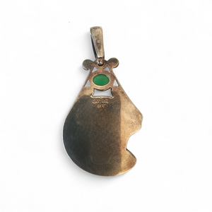 Vintage Sajen Sterling Silver Koi Fish Pendant with Mother of Pearl and Green Chalcedony- Statement Jewelry