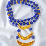 KJL Kenneth Jay Lane Gold Gilt Lapis Statement Necklace – 1970s Rare