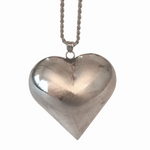 Sterling Silver Large 3D Puffy Heart Rope Chain Vintage Necklace