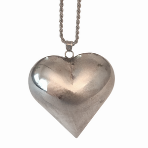 Sterling Silver Large 3D Puffy Heart Rope Chain Vintage Necklace