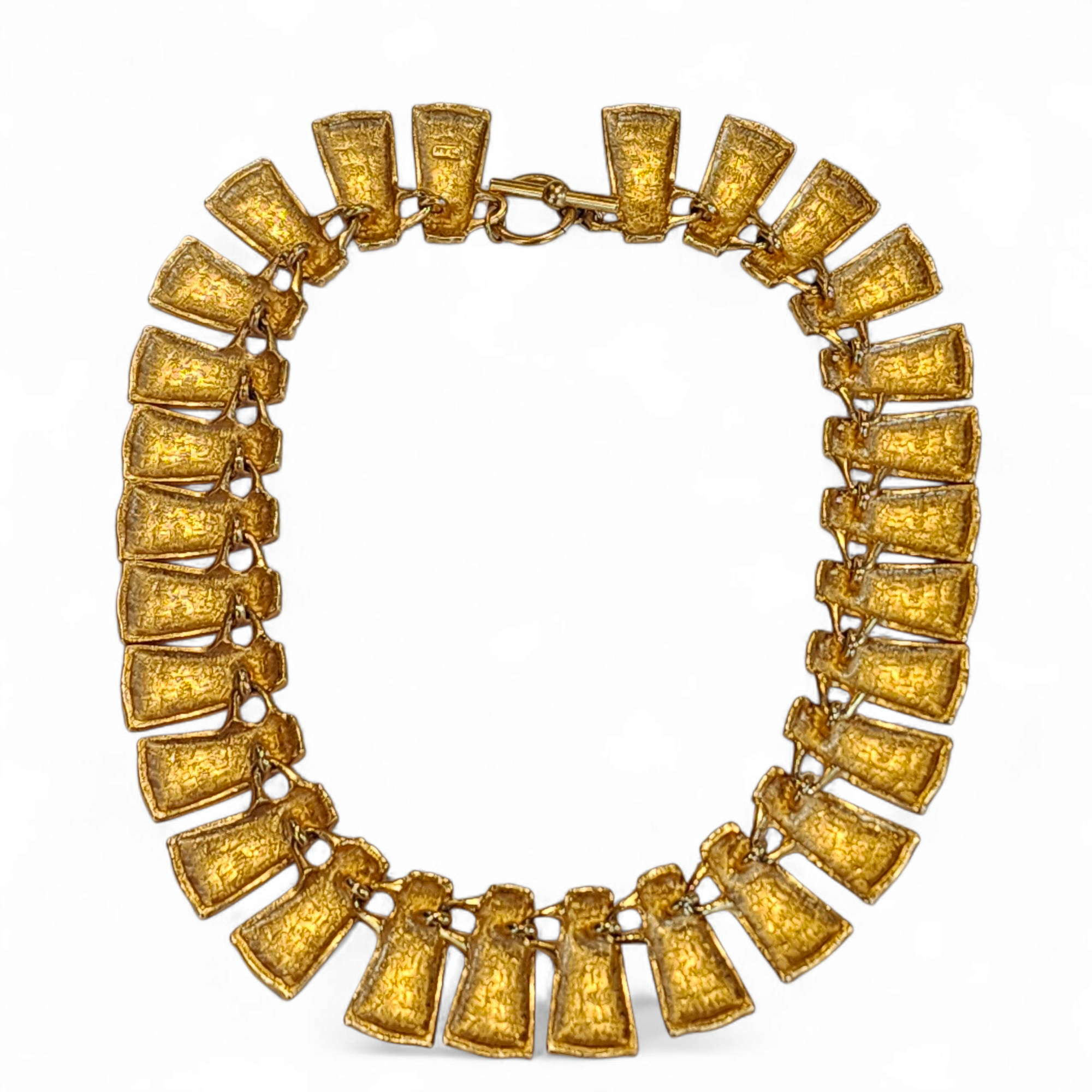 Vintage Anne Klein Cleopatra Couture Gold-Plated Necklace Statement Toggle Clasp