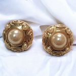 Etruscan Baroque Pearl Gold Plated Clip-on Vintage Earrings