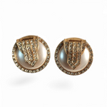 Vintage Clip-On Earrings | Art Deco Style | Gold Tone with Faux Pearls & Crystals