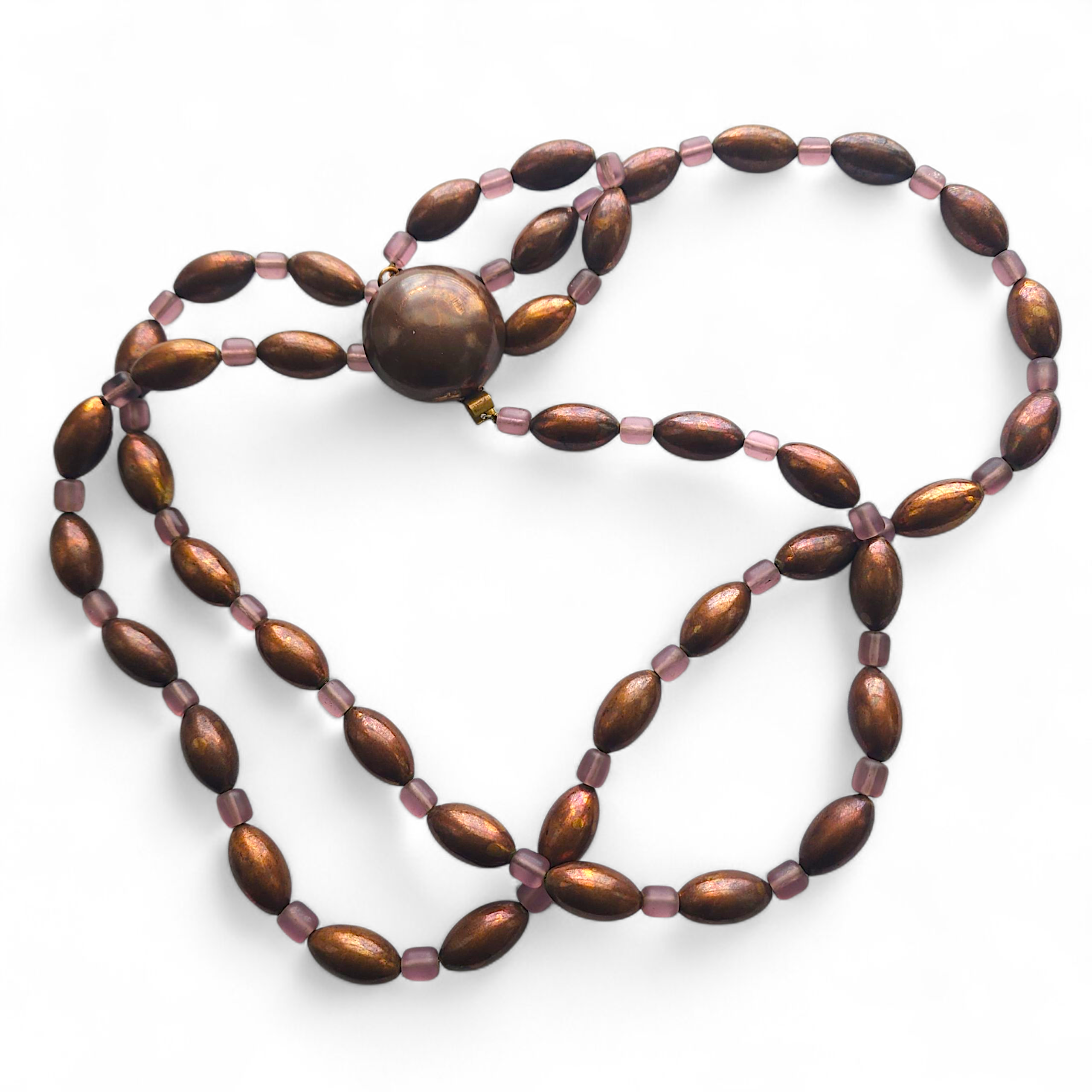 Vintage Kate Hine Copper Bead Necklace 36” Chunky Statement Jewelry