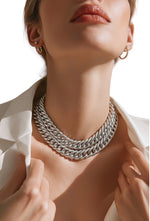 Anne Klein Lion Signed Silvertone Chunky Link Collar Necklace Double Strand Bold Vintage Necklace