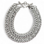Anne Klein Lion Signed Silvertone Chunky Link Collar Necklace Double Strand Bold Vintage Necklace