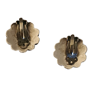 Vintage Sterling Silver Zuni Inlay Sun God Clip Earrings