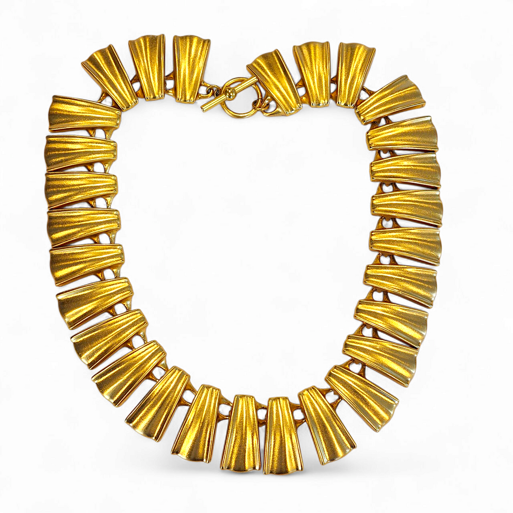 Vintage Anne Klein Cleopatra Couture Gold-Plated Necklace Statement Toggle Clasp
