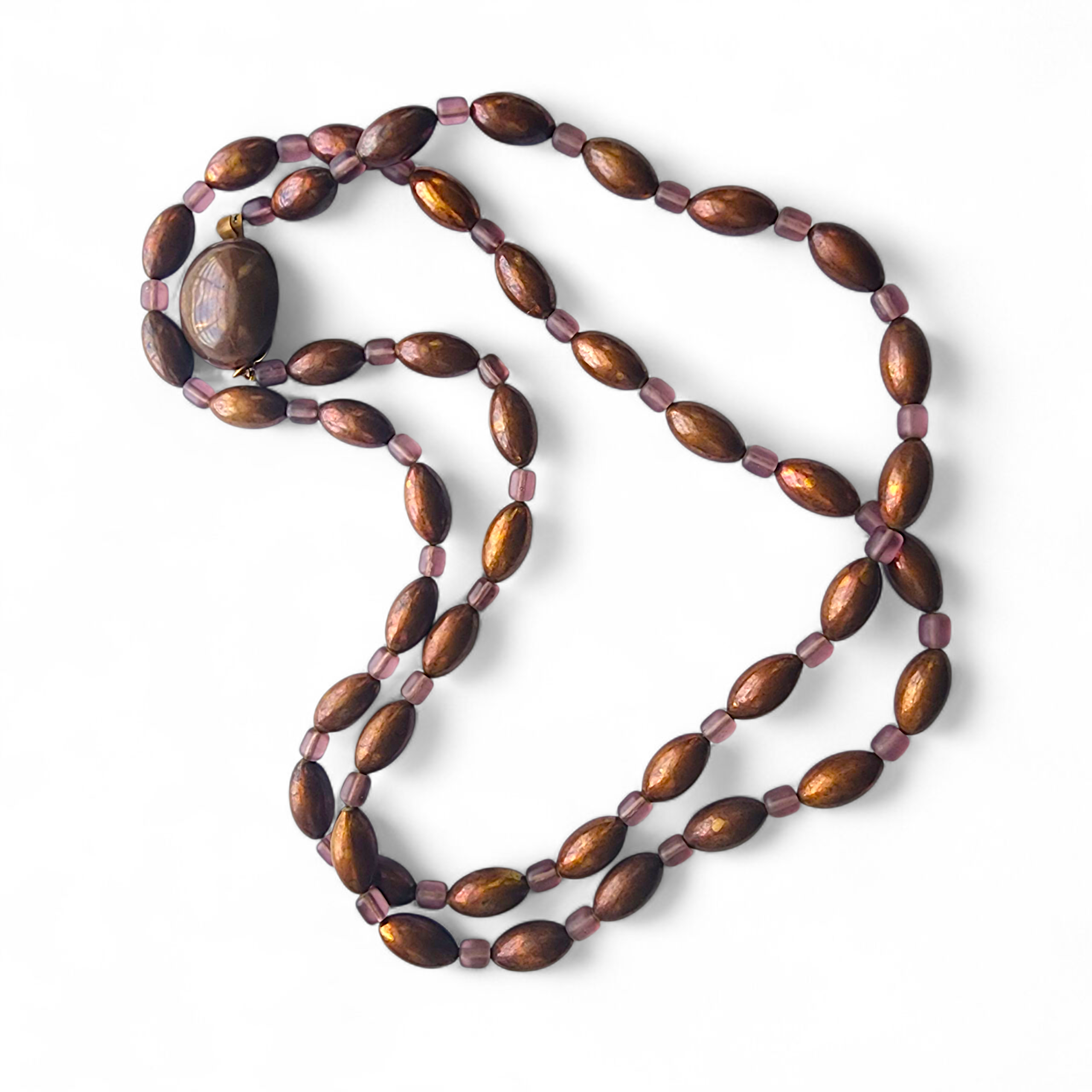 Vintage Kate Hine Copper Bead Necklace 36” Chunky Statement Jewelry