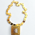 Allison Reed Designer Cameo Pendant Brooch Gold Plated Vintage Necklace 20" NOS
