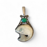 Vintage Sajen Sterling Silver Koi Fish Pendant with Mother of Pearl and Green Chalcedony- Statement Jewelry