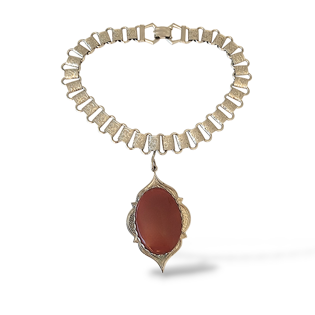 Victorian Style Book Chain w/Carnelian Vintage Pendant Necklace