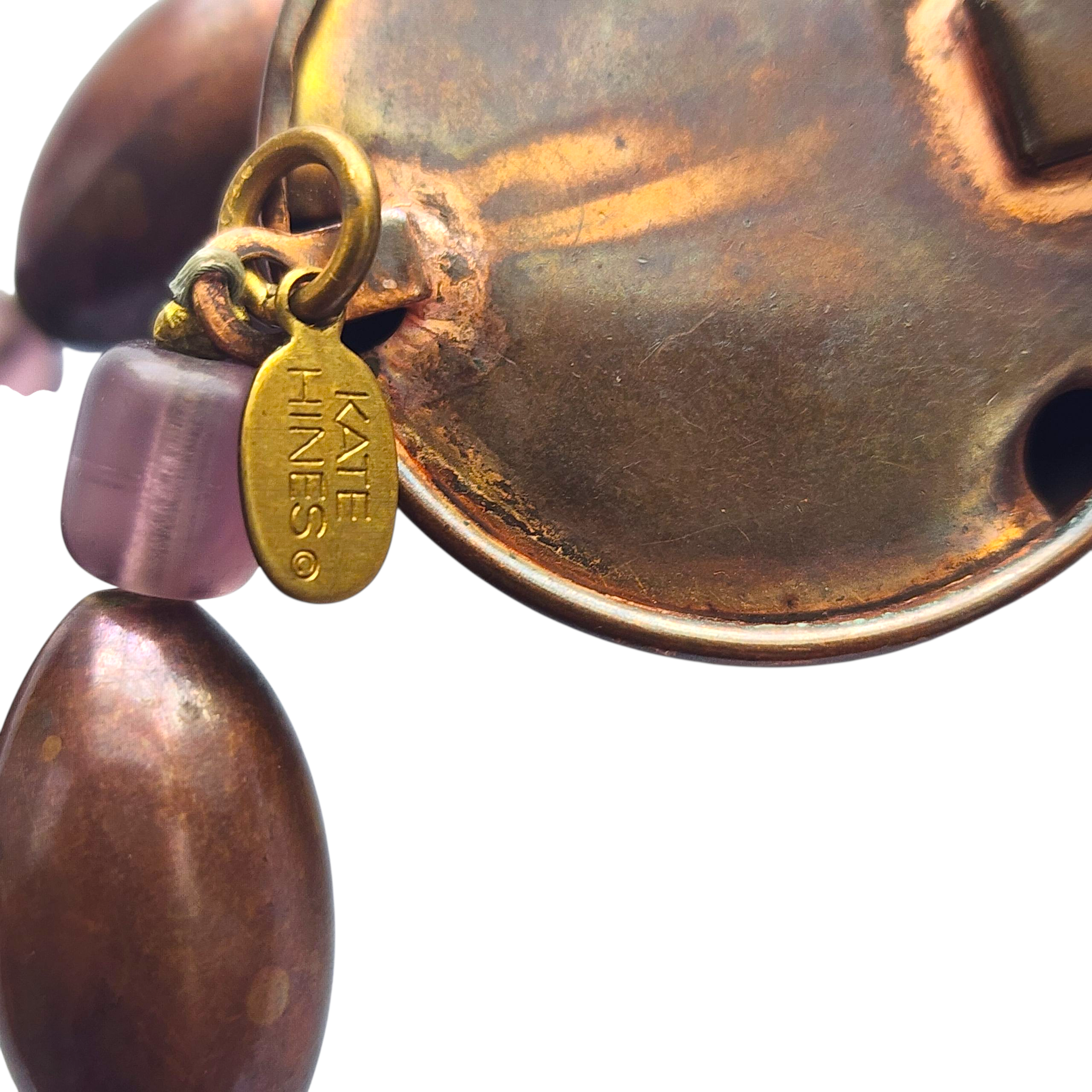 Vintage Kate Hine Copper Bead Necklace 36” Chunky Statement Jewelry