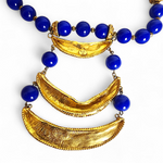 KJL Kenneth Jay Lane Gold Gilt Lapis Statement Necklace – 1970s Rare