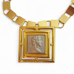Allison Reed Designer Cameo Pendant Brooch Gold Plated Vintage Necklace 20" NOS