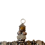 Vintage 1980s Clear Quartz and Tiger's Eye Beaded Italian Sterling Silver Cross Pendant
