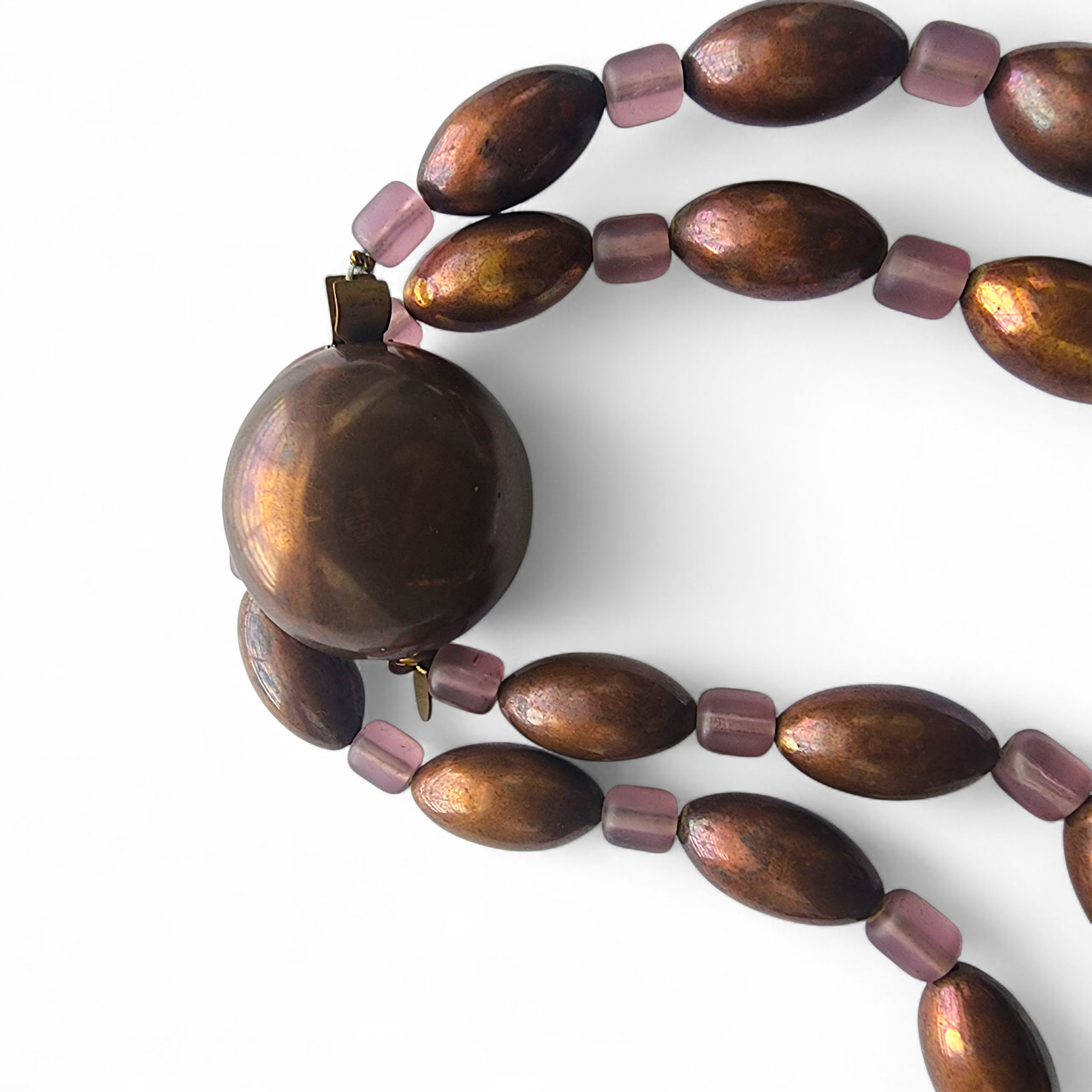 Vintage Kate Hine Copper Bead Necklace 36” Chunky Statement Jewelry