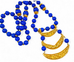 KJL Kenneth Jay Lane Gold Gilt Lapis Statement Necklace – 1970s Rare