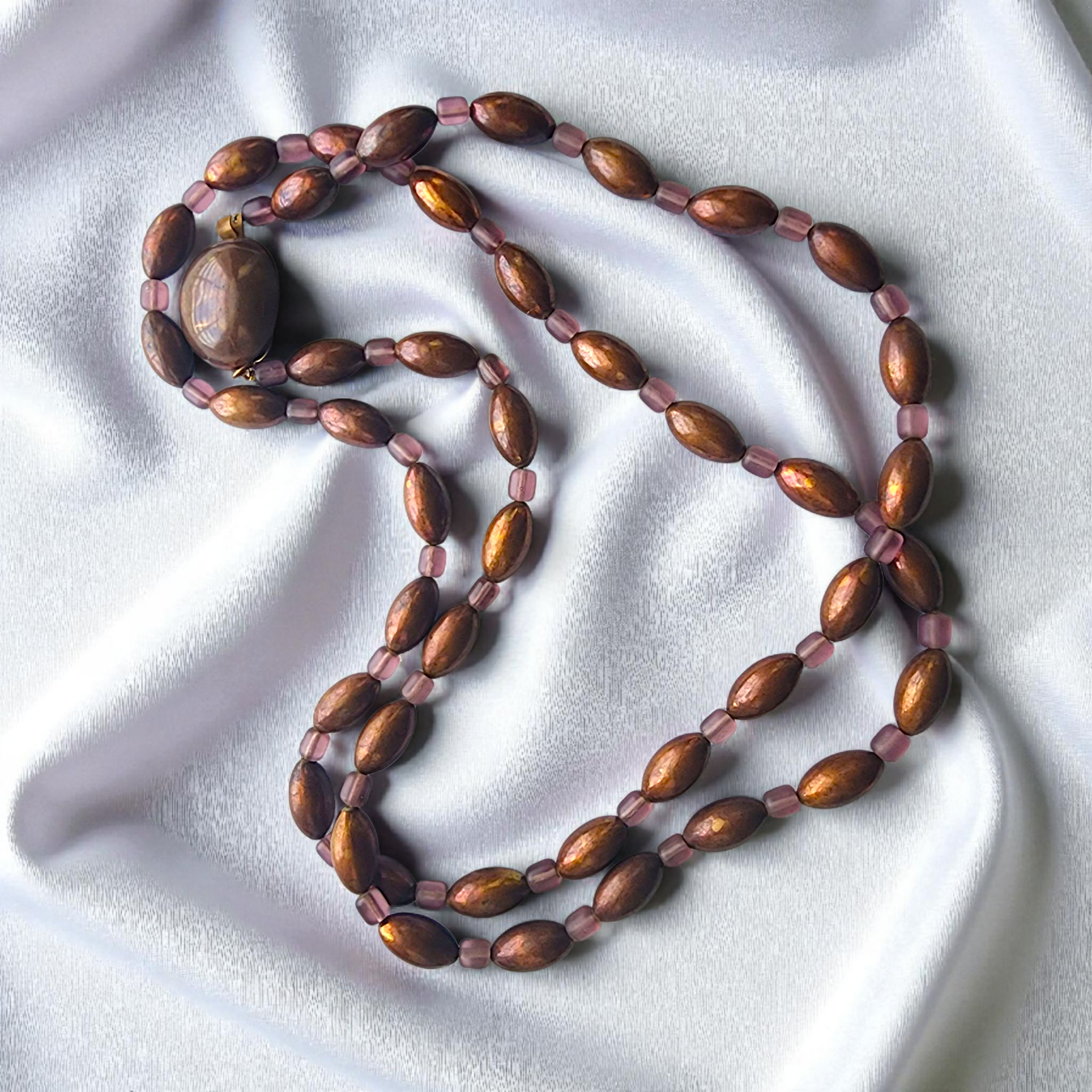 Vintage Kate Hine Copper Bead Necklace 36” Chunky Statement Jewelry