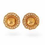Vintage 1980s Oversized Gold Plated Chain Border Dome Clip-On Earrings | Statement Button Drop Earrings