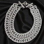 Anne Klein Lion Signed Silvertone Chunky Link Collar Necklace Double Strand Bold Vintage Necklace