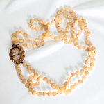 Mother of Pearl Double-Strand Vintage Necklace with Removable Cameo Brooch