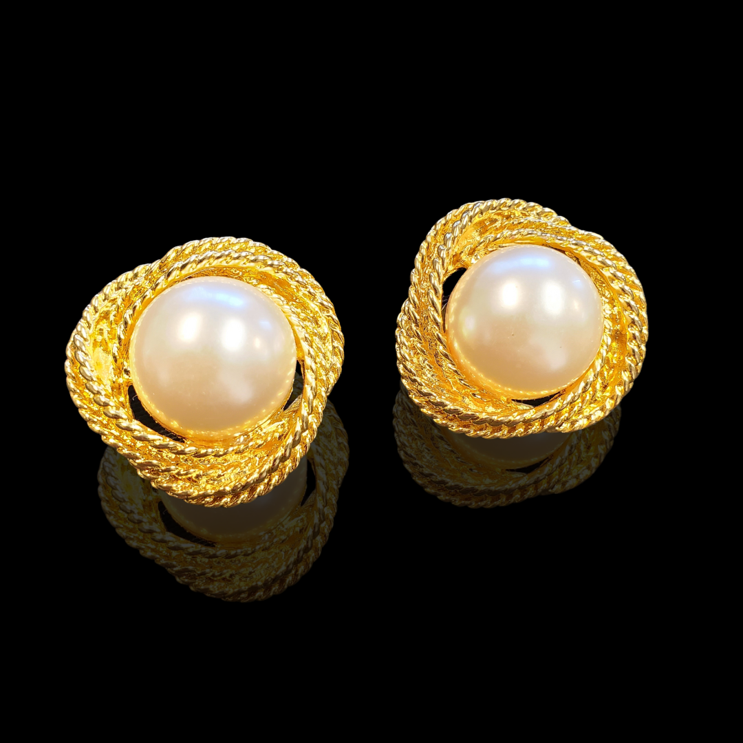 Vintage Chanel Faux Pearl Clip On Earrings