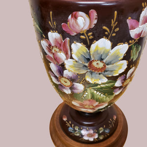 Beautiful Hand Painted Flowers Wood Vintage Table Lamp