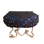 Vintage Lauren Merkin Diana Black Gold Studded Leather Convertible Clutch Handbag