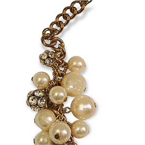 Pearl and Crystal Drop Dangle Gold Plated Vintage Necklace