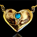 1970's Studio Vintage Brass Heart with Turquoise Center Stone
