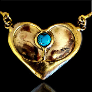 1970's Studio Vintage Brass Heart with Turquoise Center Stone
