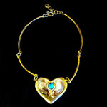 1970's Studio Vintage Brass Heart with Turquoise Center Stone