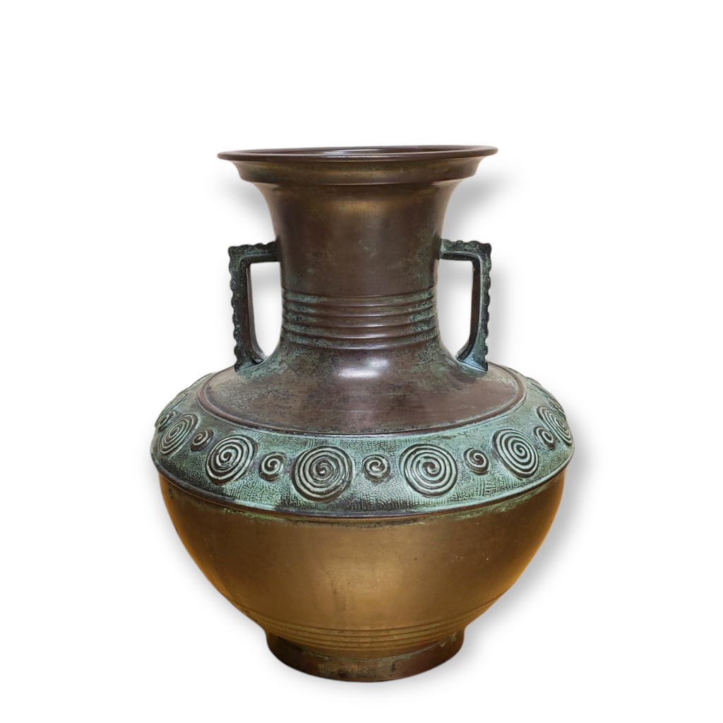 MCM Asian Brass Green Finish Vintage Vase