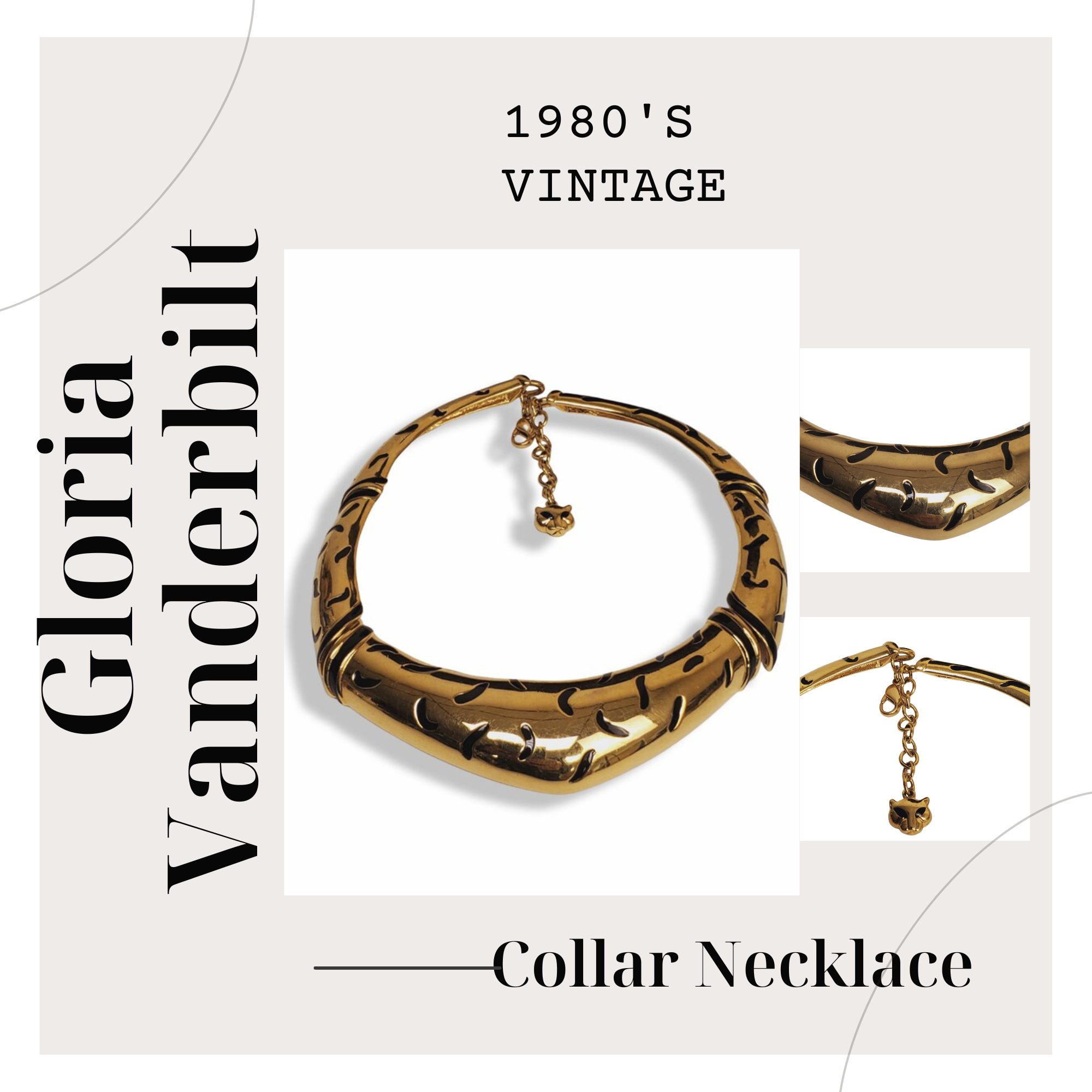 Gloria Vanderbilt Gold Tone Black Enamel Strips Vintage Choker