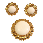 Stunning Trifari Sunflower Cream Cabochon Earrings Brooch Set