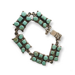 Vintage Sterling Silver Unisex Turquoise Panel Link Bracelet - 49.5g