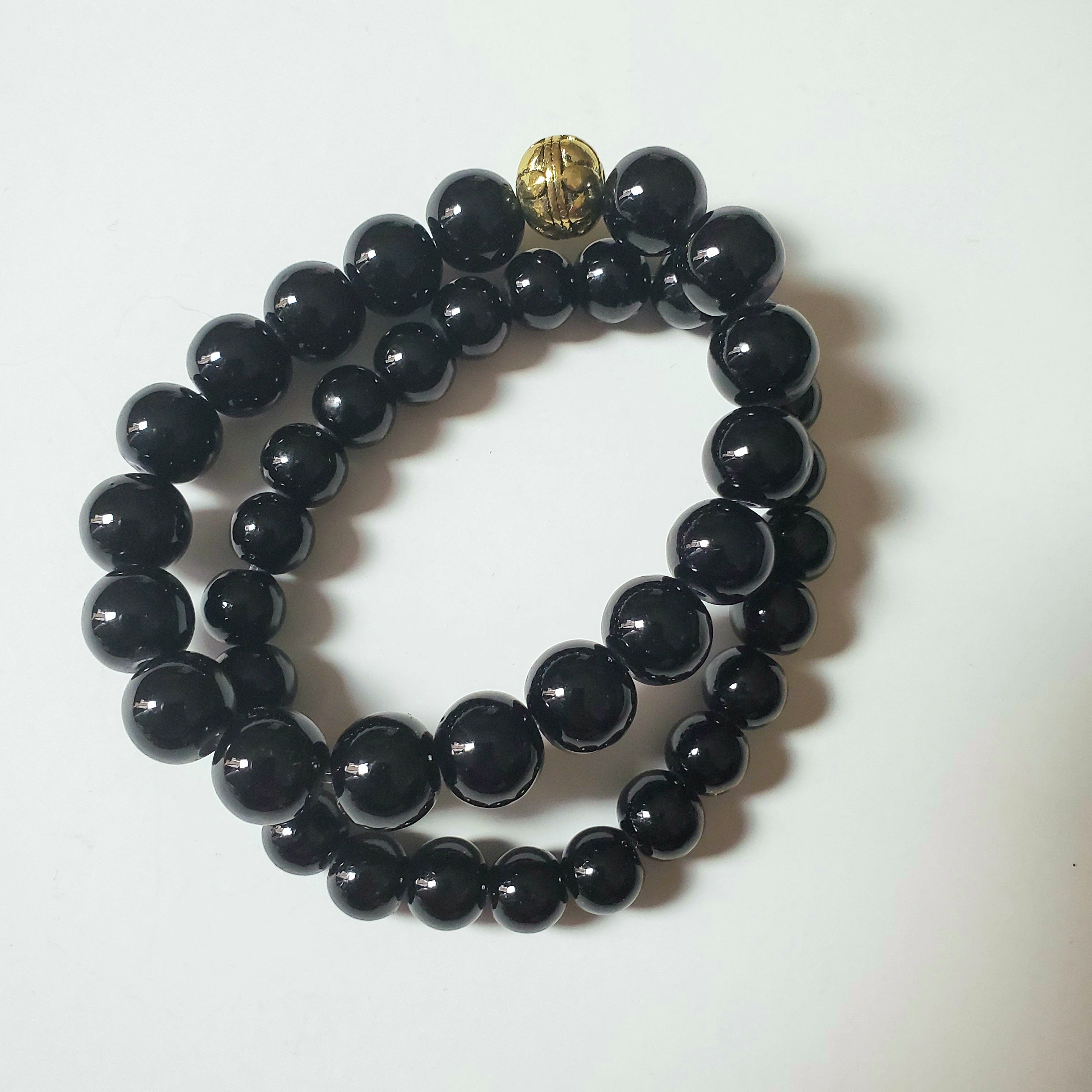 Black Onyx Gemstone Unisex Bracelet Set
