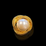 Huge Rope Faux Domed Pearl Design Gold Plated Clip On Vintage Earrings - Chanel Style