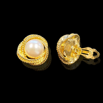 Huge Rope Faux Domed Pearl Design Gold Plated Clip On Vintage Earrings - Chanel Style