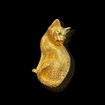 Christian Dior Cat Green Eyes Brooch Textured Gold Plated - Vintage