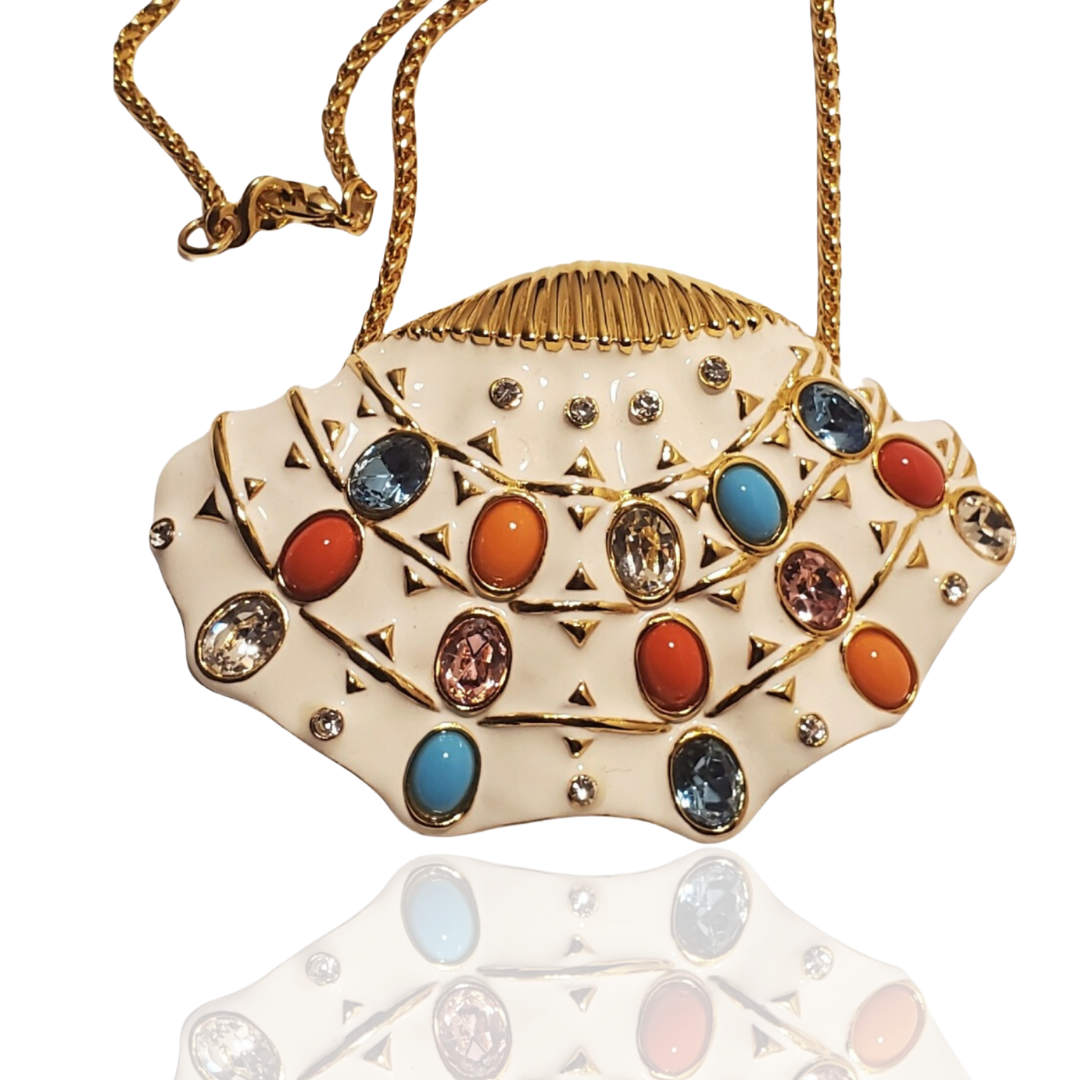 KJL Kenneth Jay Lane Shell Cabachon Pendant Necklace
